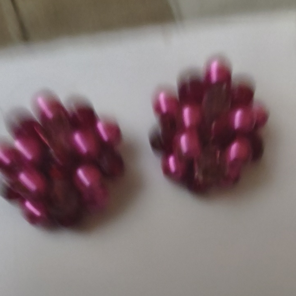 Fuchsia Beaded Cluster Clip-On Earrings